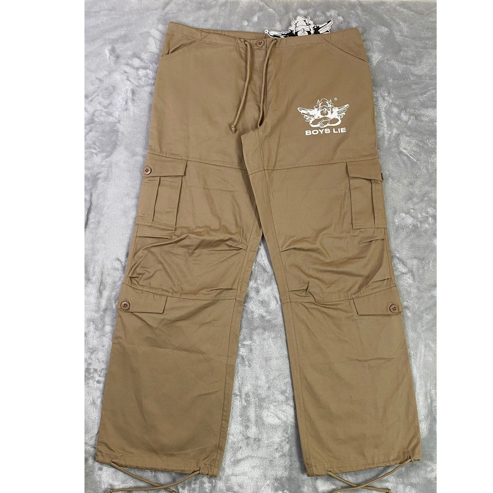 Boys Lie Hits Different Roth Cargo Pants Womens Medium Brown Y2K Baggy Oversized